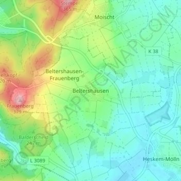 Mappa topografica Beltershausen, altitudine, rilievo