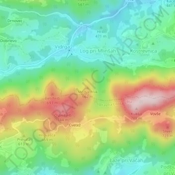 Mappa topografica Medvednik, altitudine, rilievo