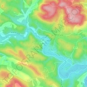 Mappa topografica Le Moutas, altitudine, rilievo