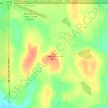 Mappa topografica Turtle Mountain, altitudine, rilievo