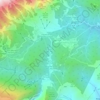 Mappa topografica Borgo Menis / Borc Menis, altitudine, rilievo