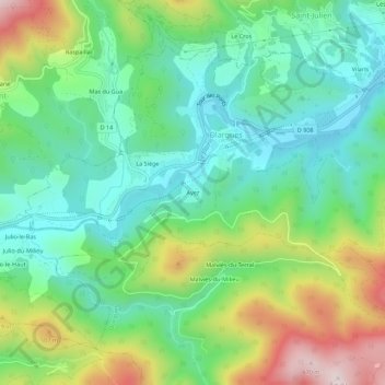 Mappa topografica Ayez, altitudine, rilievo
