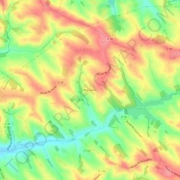 Mappa topografica Belcastel, altitudine, rilievo