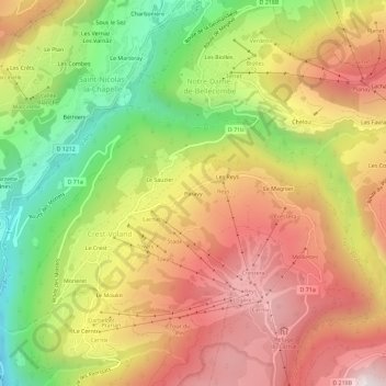 Mappa topografica Paravy, altitudine, rilievo