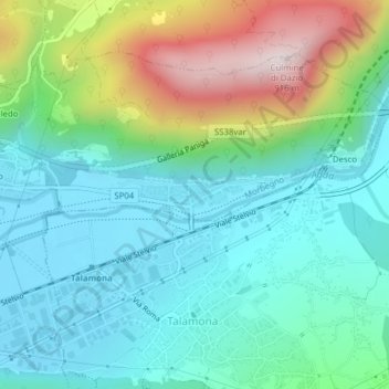 Mappa topografica Paniga, altitudine, rilievo