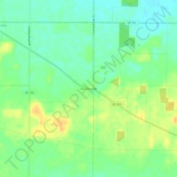 Mappa topografica Huntersville, altitudine, rilievo