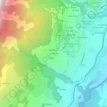 Mappa topografica Les Tardons, altitudine, rilievo