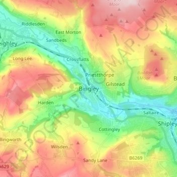 Mappa topografica Bingley, altitudine, rilievo