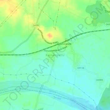 Mappa topografica Karnampattu, altitudine, rilievo