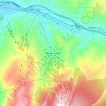 Mappa topografica Beaver Creek, altitudine, rilievo