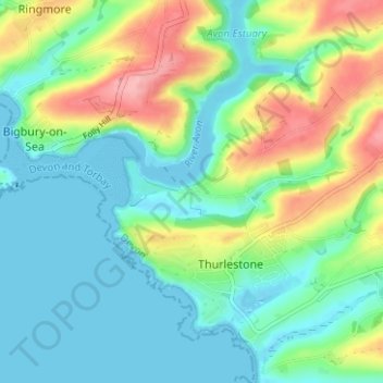 Mappa topografica Bantham, altitudine, rilievo