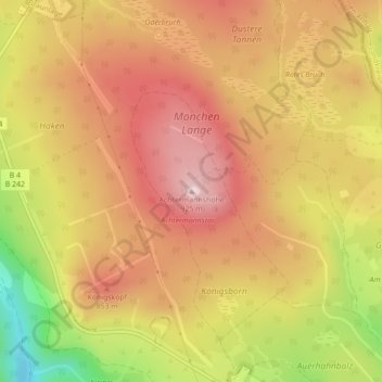 Mappa topografica Achtermannshöhe, altitudine, rilievo