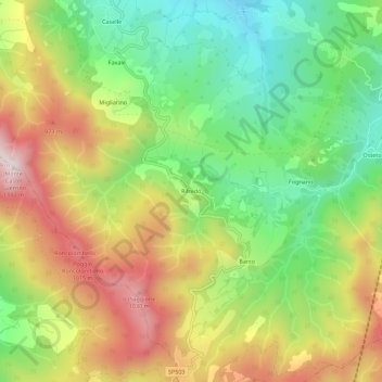 Mappa topografica Rifredo, altitudine, rilievo