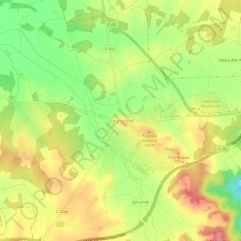 Mappa topografica Llagostera, altitudine, rilievo
