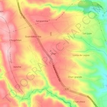 Mappa topografica Chan, altitudine, rilievo
