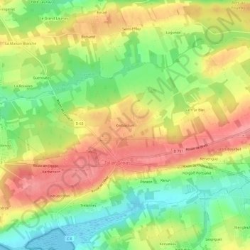 Mappa topografica Kerbastum, altitudine, rilievo