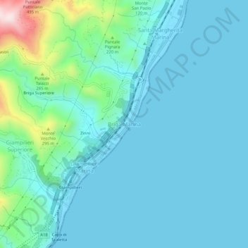 Mappa topografica Briga Marina, altitudine, rilievo