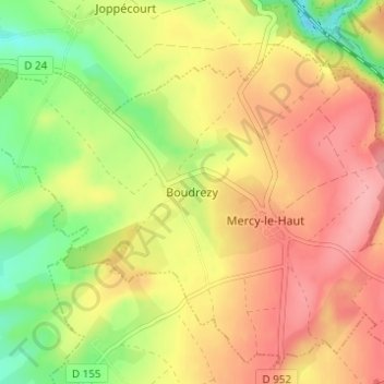 Mappa topografica Boudrezy, altitudine, rilievo