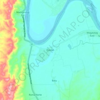 Mappa topografica Enrile, altitudine, rilievo