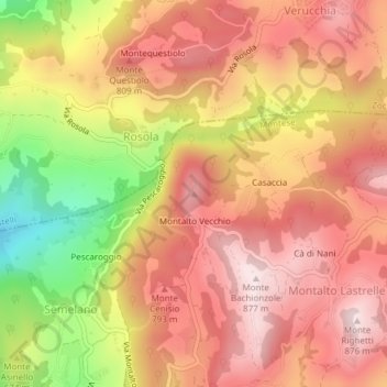 Mappa topografica Monte di Montalto, altitudine, rilievo