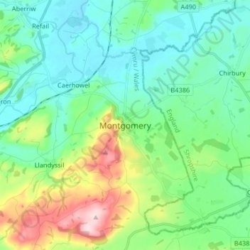 Mappa topografica Montgomery, altitudine, rilievo