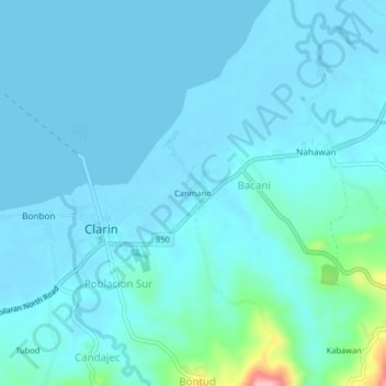 Mappa topografica Canmano, altitudine, rilievo
