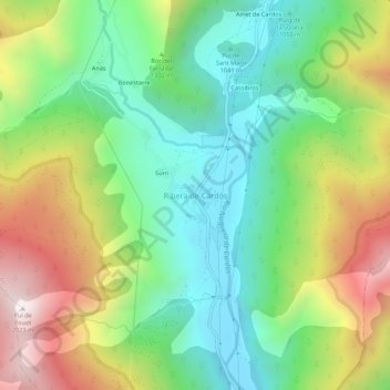 Mappa topografica Ribera de Cardós, altitudine, rilievo