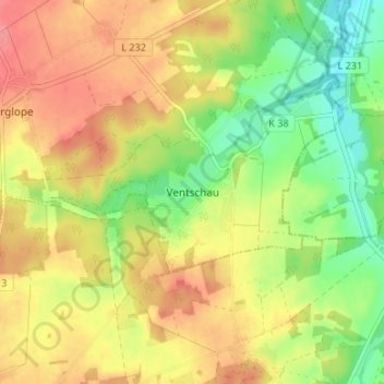 Mappa topografica Ventschau, altitudine, rilievo