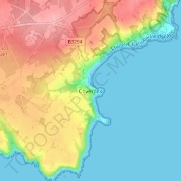 Mappa topografica Coverack, altitudine, rilievo