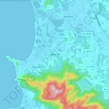Mappa topografica Choeng Thale, altitudine, rilievo