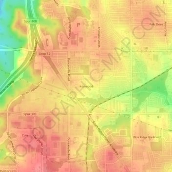 Mappa topografica Kenwood, altitudine, rilievo