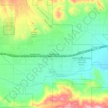 Mappa topografica Banning, altitudine, rilievo