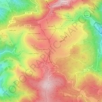 Mappa topografica Halde, altitudine, rilievo