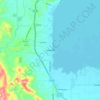 Mappa topografica Lakeport, altitudine, rilievo
