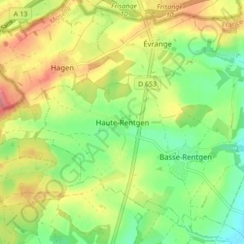 Mappa topografica Haute-Rentgen, altitudine, rilievo