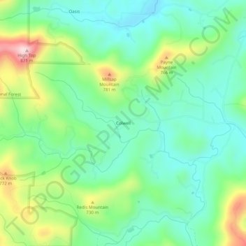 Mappa topografica Colwell, altitudine, rilievo