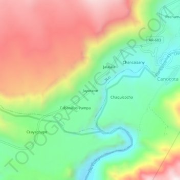 Mappa topografica Jayarane, altitudine, rilievo