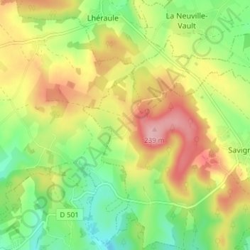 Mappa topografica Courcelles, altitudine, rilievo