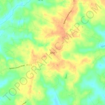 Mappa topografica Bybee, altitudine, rilievo