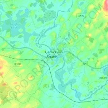 Mappa topografica Carrick-on-Shannon, altitudine, rilievo