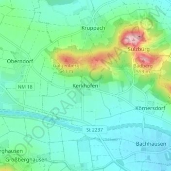 Mappa topografica Kerkhofen, altitudine, rilievo