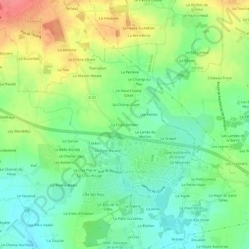 Mappa topografica La Croix Denieul, altitudine, rilievo