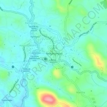 Mappa topografica Nedumangadu, altitudine, rilievo