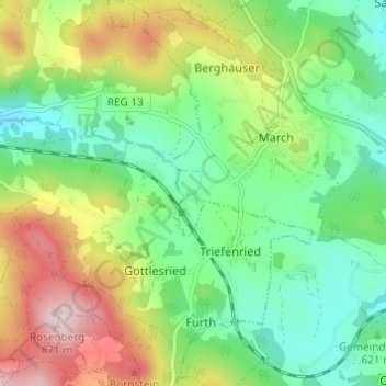 Mappa topografica Edhof, altitudine, rilievo