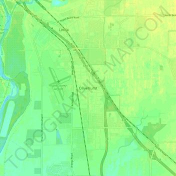 Mappa topografica Olivehurst, altitudine, rilievo