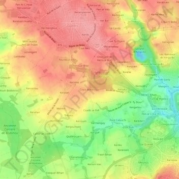 Mappa topografica Croix de Keroual, altitudine, rilievo