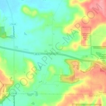 Mappa topografica Aldens Corners, altitudine, rilievo