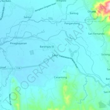 Mappa topografica Laur, altitudine, rilievo