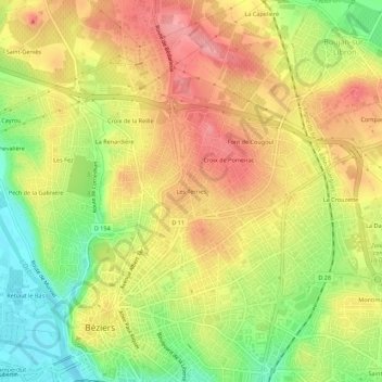 Mappa topografica Les Terries, altitudine, rilievo