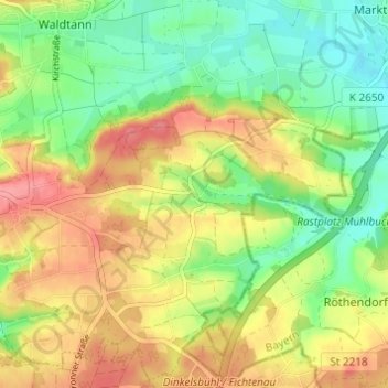 Mappa topografica Schönbronn, altitudine, rilievo